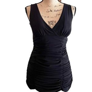 Deep Rouched V-Neck Bodycon Top